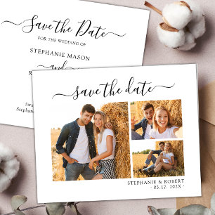 Modern Stylish Script 3 Photo Collage Wedding Save The Date