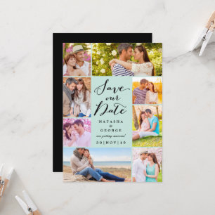 Modern Stylish Script 8 Multi Photo Save The Date Invitation