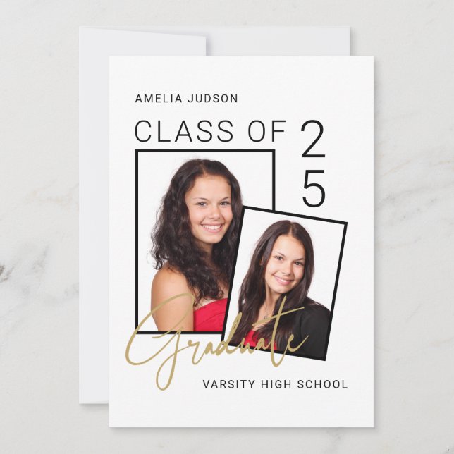 Modern Stylish Script Class Of 25 Photo Graduation Announcement (Front)