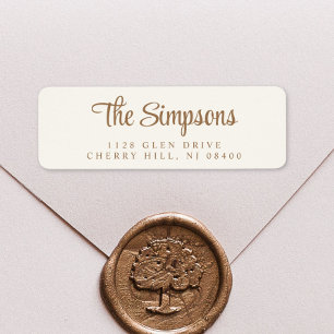 Modern Stylish Script Cream Gold Return Address Label