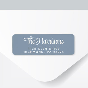 Modern Stylish Script Dusty Blue Return Address Label