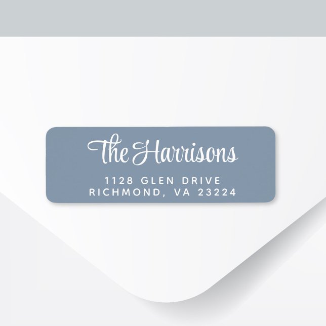 Modern Stylish Script Dusty Blue Return Address Label (Creator Uploaded)