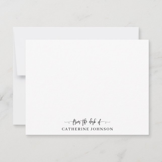 Modern Stylish Script From the Desk Of Name Black Card (Front)