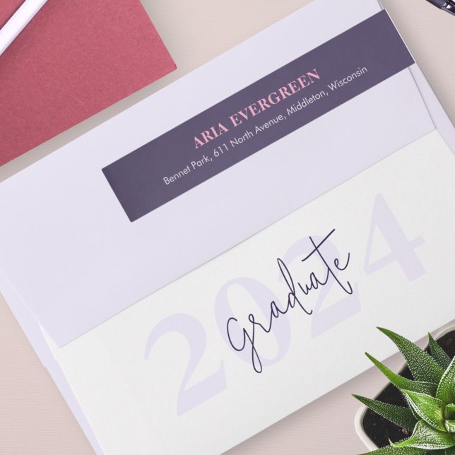 Modern Stylish Script Graduation Return Address Wrap Around Label (Creator Uploaded)
