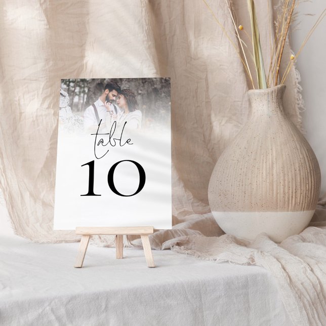 Modern Stylish Script Photo Wedding Table Number (Creator Uploaded)