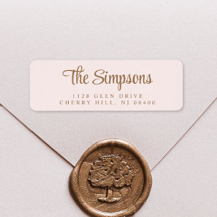 Modern Stylish Script Pink Gold Return Address Label