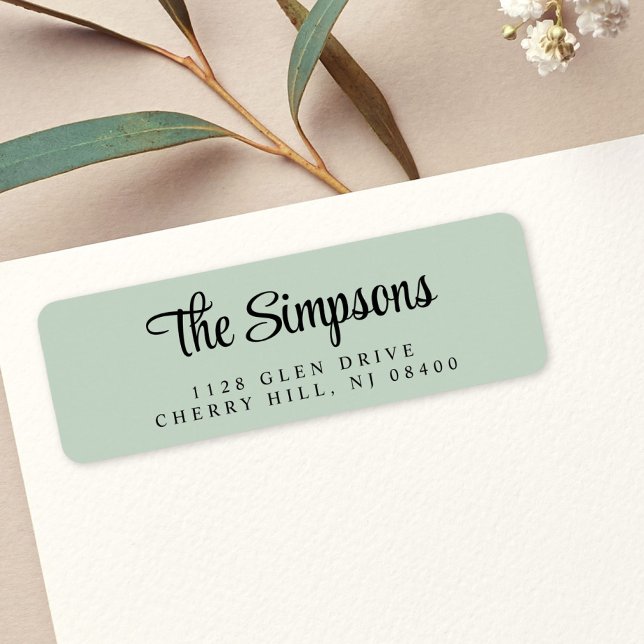 Modern Stylish Script Sage Green Return Address Label (Creator Uploaded)