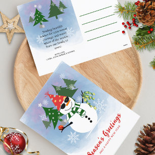 Modern Stylish Script Snowman Snowflakes Christmas Holiday Postcard