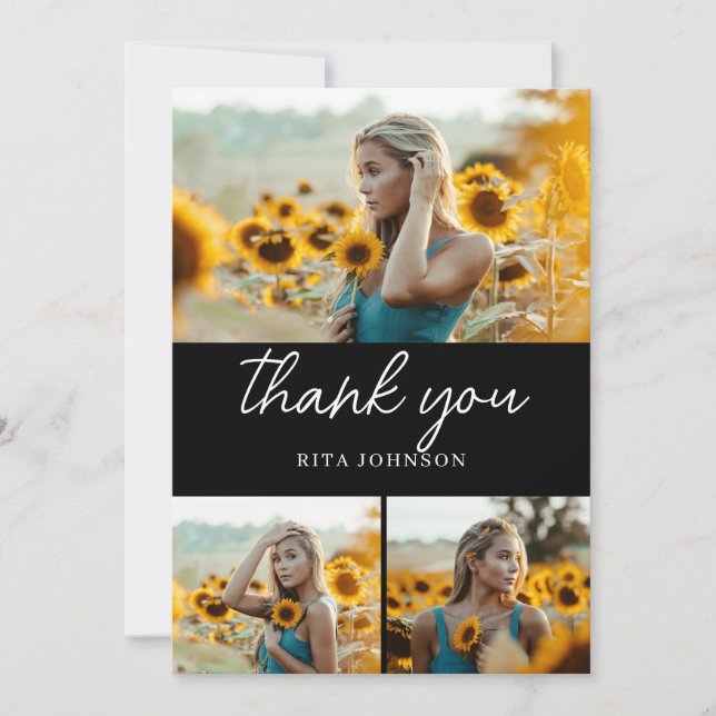 Modern Stylish Senior Photo Overlay Graduation Thank You Card (Front)