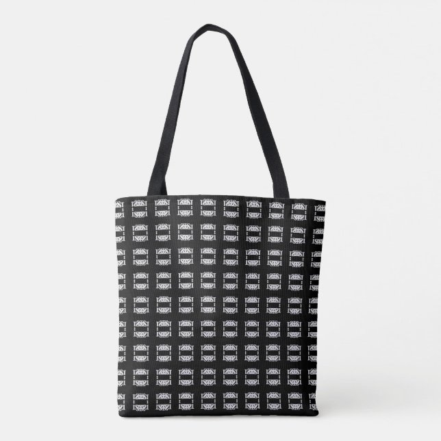 Modern stylish square black and silver pattern tote bag (Back)
