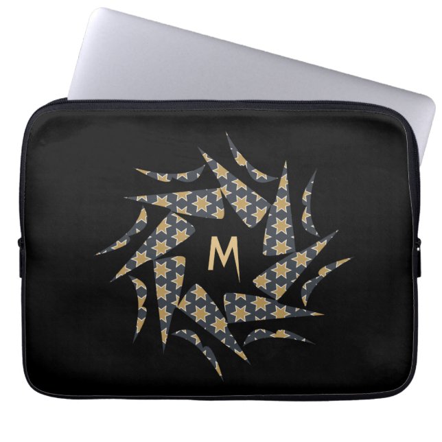 Modern Stylish Star Pattern Monogram Personalise Laptop Sleeve (Front)