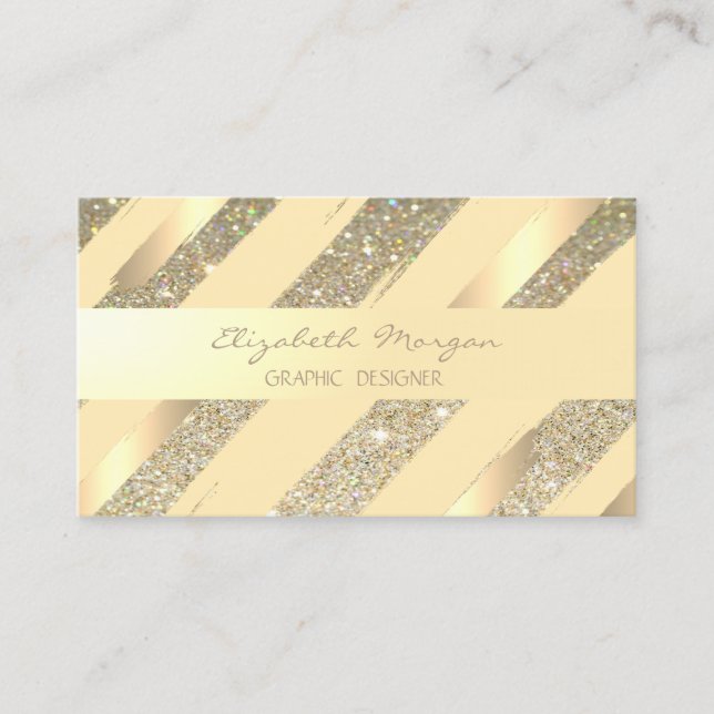 Modern Stylish ,Stripes,Faux Gold,Glittery Business Card (Front)