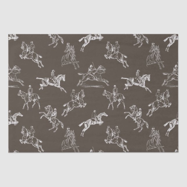 Modern Stylish Taupe White Horseback Riding Toile Tissue Paper (Front)