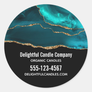 Modern Stylish Teal Agate & Gold Ribbon Business Classic Round Sticker