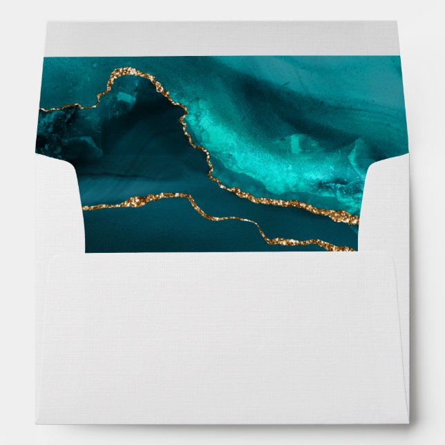 Modern Stylish Teal Agate & Gold Ribbon Envelope (Back (Bottom))