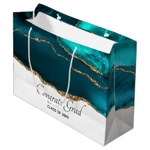 Modern Stylish Teal Agate & Gold Ribbon Graduation Large Gift Bag