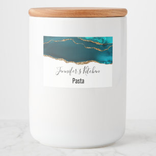 Modern Stylish Teal Agate & Gold Ribbon Kitchen Food Label