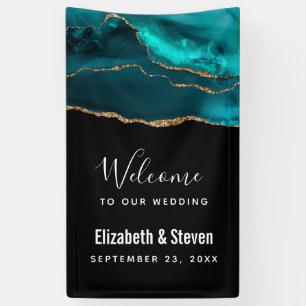 Modern Stylish Teal Agate & Gold Ribbon Wedding Banner