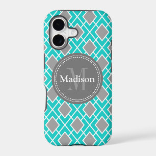 Modern Stylish Teal Blue Grey Diamond Pattern