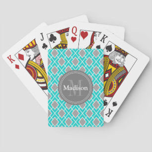 Modern Stylish Teal Blue Grey Diamond Pattern Playing Cards