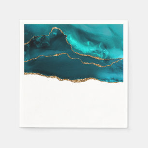 Modern Stylish Teal & Gold Agate on White Napkin