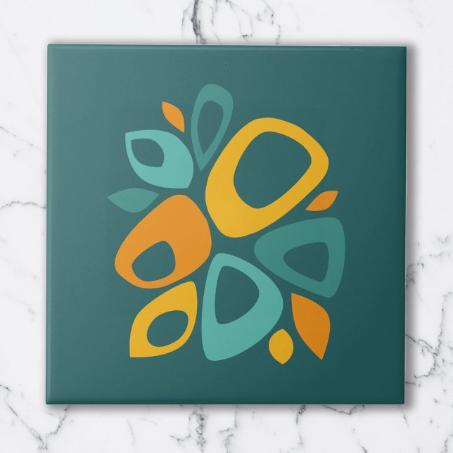 Modern Stylish Teal Orange Mustard Abstract Ceramic Tile (Creator Uploaded)
