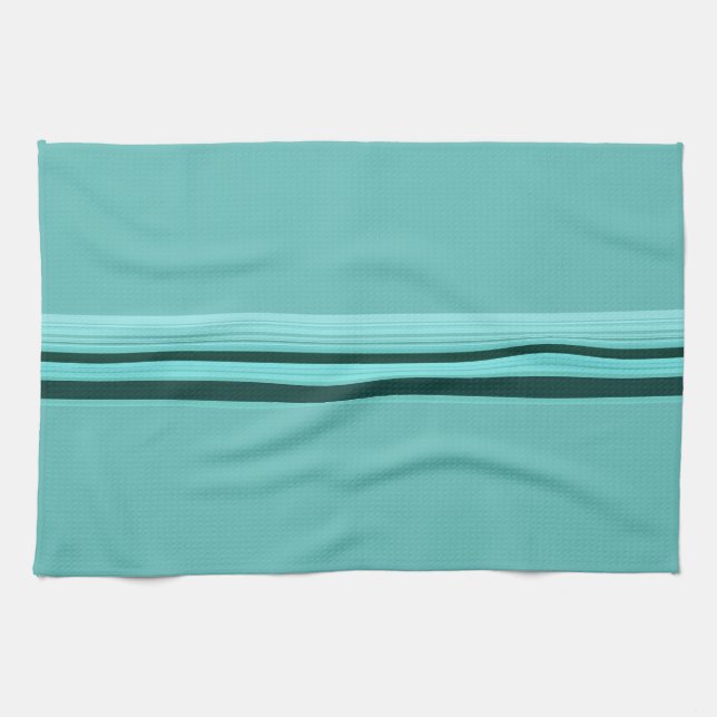 Modern Stylish Teal Striped Pattern Tea Towel (Horizontal)