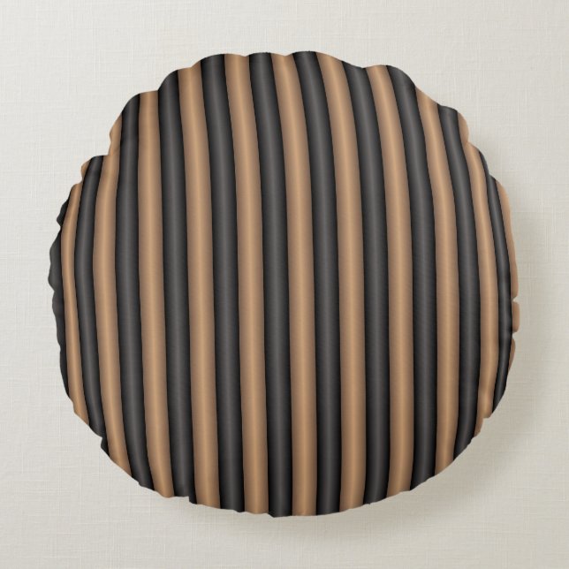 Modern Stylish Toasted Brown Stripes with Depth Round Cushion (Front)