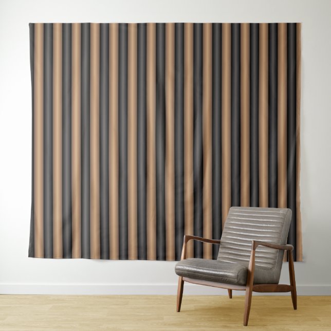 Modern Stylish Toasted Brown Stripes with Depth Tapestry (In Situ (Horizontal))