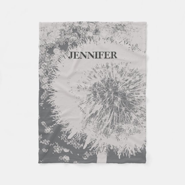 Modern stylish trendy abstract dandelion monogram fleece blanket (Front)