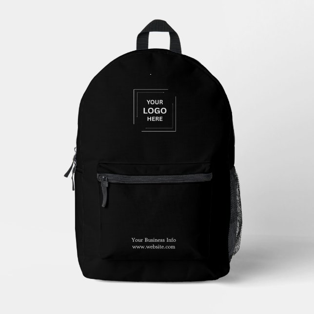 Modern Stylish Trendy Black Custom Business Logo Printed Backpack (Front)