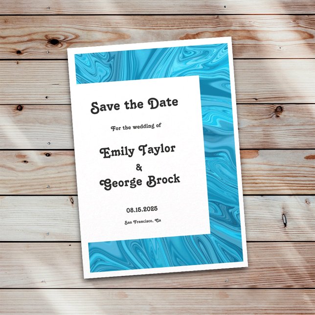 Modern Stylish Trendy Blue Waves Abstract Wedding Save The Date (Creator Uploaded)