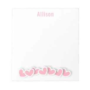Modern Stylish Trendy Cute Pink Hearts Girly Notepad