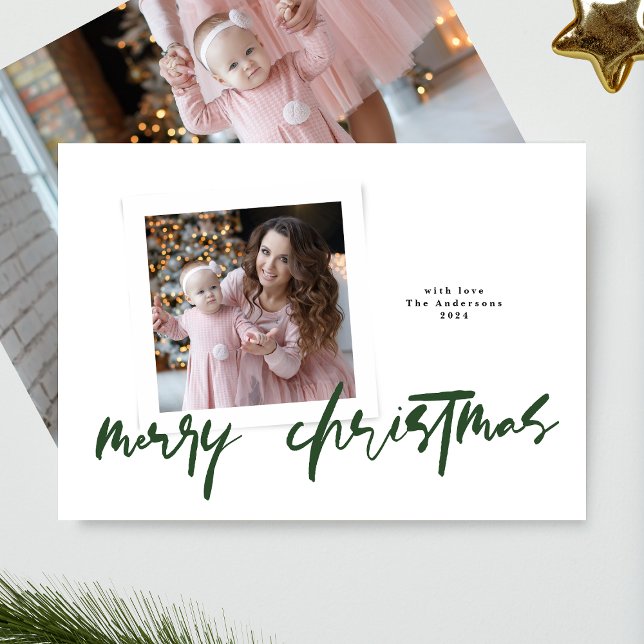 modern stylish trendy green merry christmas photo holiday card (Creator Uploaded)