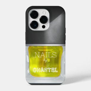 Modern stylish trendy neon yellow nail varnish iPhone 14 pro case