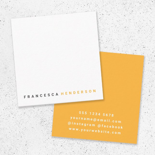 Modern Stylish Trendy Orange Modern Minimalist Square Business Card (Creator Uploaded)