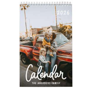Modern Stylish Trendy Script Family Photo Monthly  Calendar