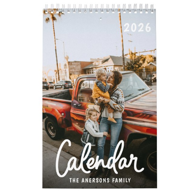 Modern Stylish Trendy Script Family Photo Monthly  Calendar (Cover)