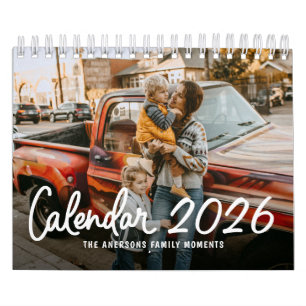 Modern Stylish Trendy Script Family Photo Monthly Calendar
