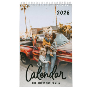 Modern Stylish Trendy Script Family Photo Monthly  Calendar