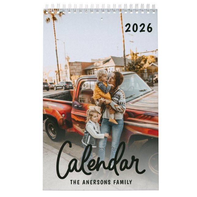 Modern Stylish Trendy Script Family Photo Monthly  Calendar (Cover)