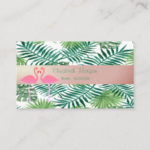 Modern Stylish,Tropical Palm Leaves,Pink Flamingos Business Card