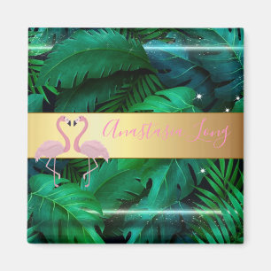Modern Stylish,Tropical Palm Leaves,Pink Flamingos Magnet