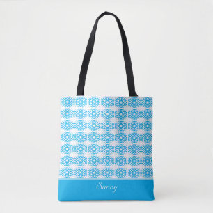 Modern stylish turquoise pattern & calligraphy tote bag