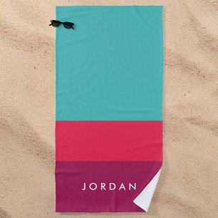 Modern Stylish Turquoise Pink Purple Colour Block Beach Towel