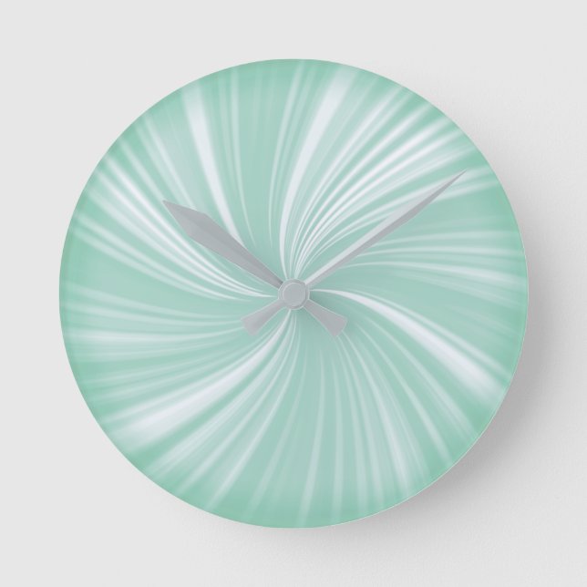 Modern Stylish Turquoise Radiant Twirl Pattern Round Clock (Front)