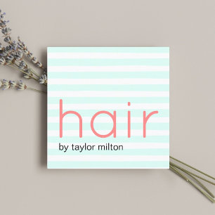 Modern Stylish Turquoise White Stripes Pastel Hair Square Business Card