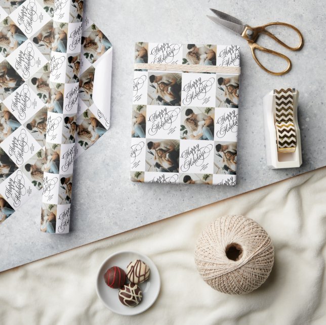 Modern Stylish Typography Custom Christmas Photo Wrapping Paper (Crafts)