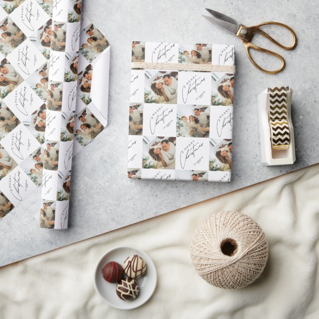Modern Stylish Typography Custom Christmas Photo Wrapping Paper (Crafts)
