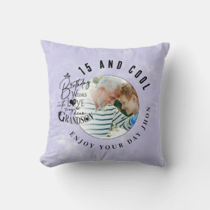 Modern Stylish Typography Grandson Birthday Photo Cushion